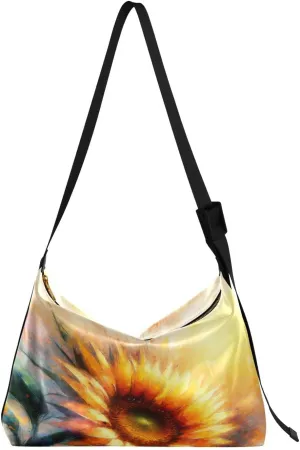Watercolor Sunflower Hobo Crossbody Bags for Women Leather Large Shoulder Bag Cross Body Artistic Trendy Womens Tote Bags Handbag for Travel Shopping