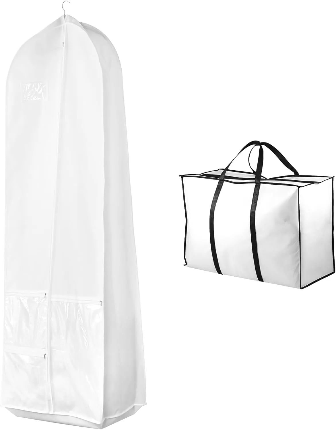 Wedding Dress Garment Bag with Bride Tote Bag 3 Pockets Bride Gowns Bag Nonwoven Dress Bag Cover Foldable Portable Dress Carrier Dustproof Bridal Dress Cover Hanging Clothes Cover Bag for Wom