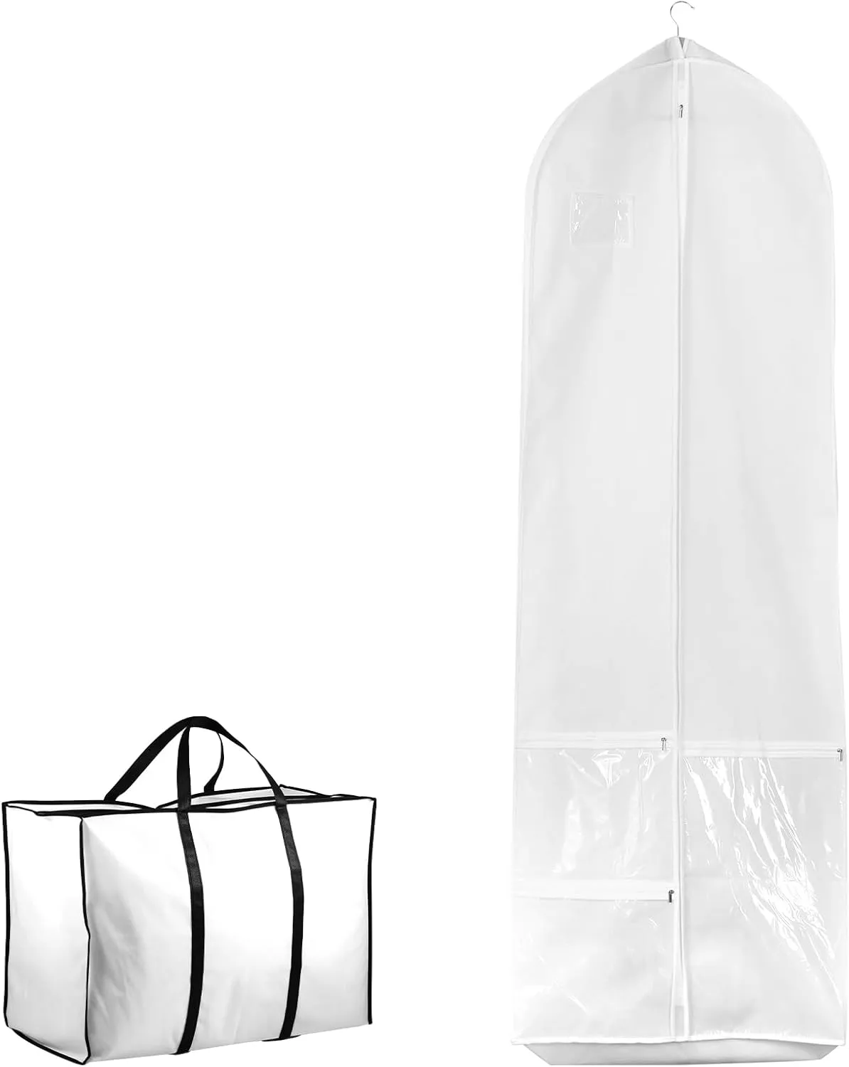 Wedding Dress Garment Bag with Bride Tote Bag 3 Pockets Bride Gowns Bag Nonwoven Dress Bag Cover Foldable Portable Dress Carrier Dustproof Bridal Dress Cover Hanging Clothes Cover Bag for Wom