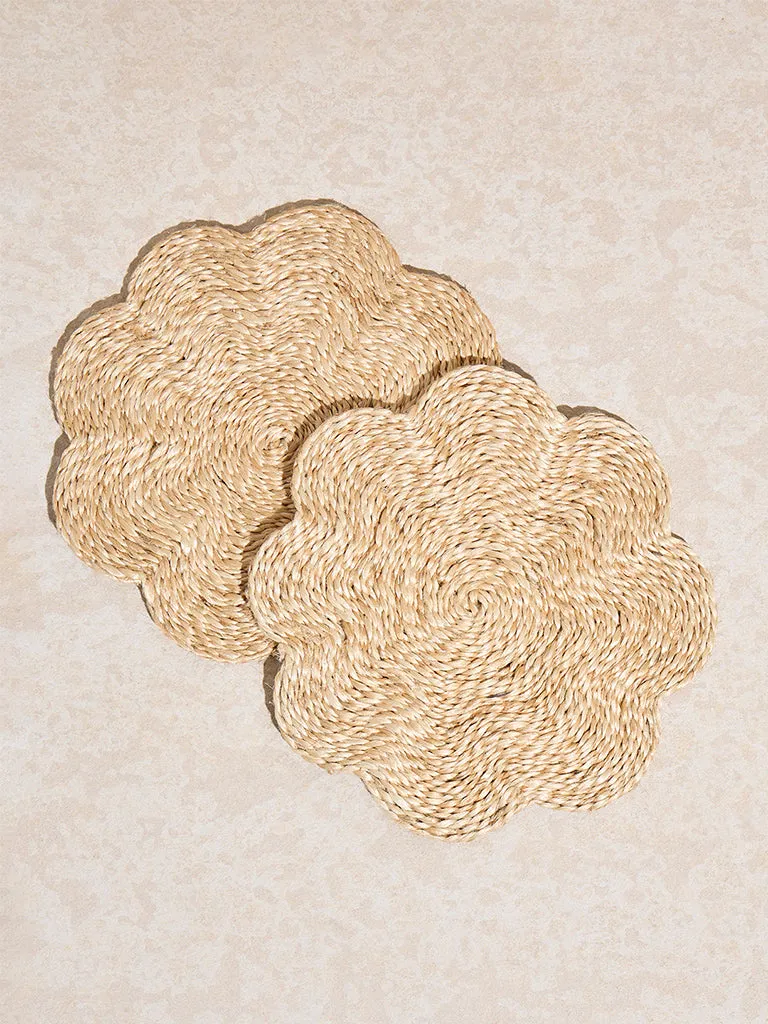 Westside Home Beige Jute Floral Design Trivet (Set of 2)