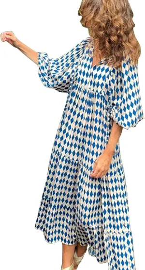 Women Casual Summer Dresses 2025 Spring Crew Neck Ruffle Short Sleeve Floral Print Smocked Boho Flowy Maxi Dress