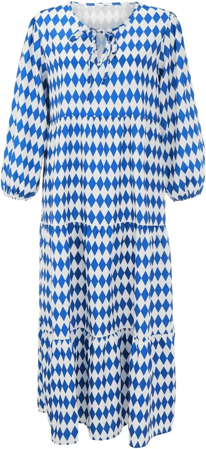 Women Casual Summer Dresses 2025 Spring Crew Neck Ruffle Short Sleeve Floral Print Smocked Boho Flowy Maxi Dress