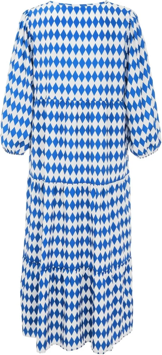Women Casual Summer Dresses 2025 Spring Crew Neck Ruffle Short Sleeve Floral Print Smocked Boho Flowy Maxi Dress