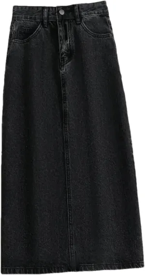 Women Denim Skirt Summer A Line High Waist Loose Split Hem Blue Chic Casual Jean Midi Skirt Streetwear