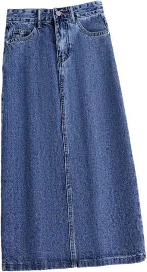 Women Denim Skirt Summer A Line High Waist Loose Split Hem Blue Chic Casual Jean Midi Skirt Streetwear
