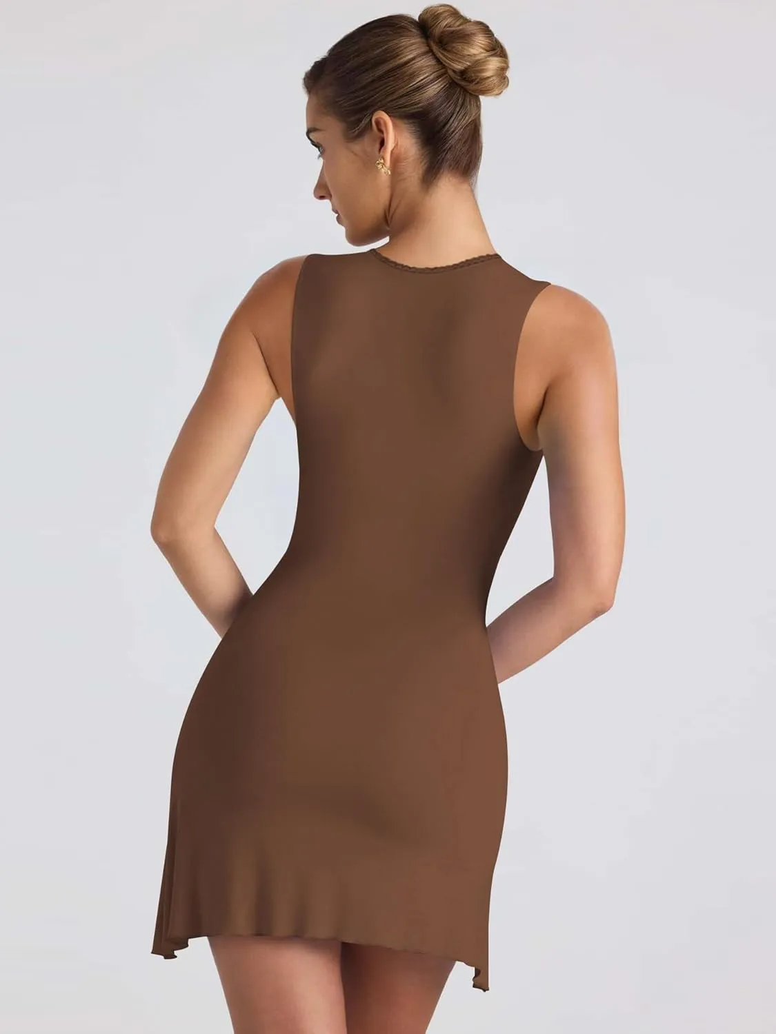 Women Elegant Square Neck Lace Patchwork Bustier Short Dress Sleeveless Dressy Solid Bodycon Mini Dress Clubwear
