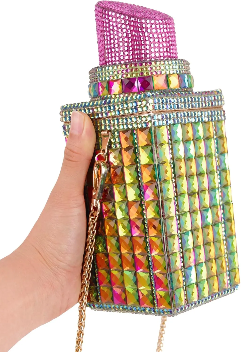 Women Lipstick Shape Inlaid Rhinestone Crystal Glitter Evening Bags Purses Clutch Sparkly Banquet Handbag