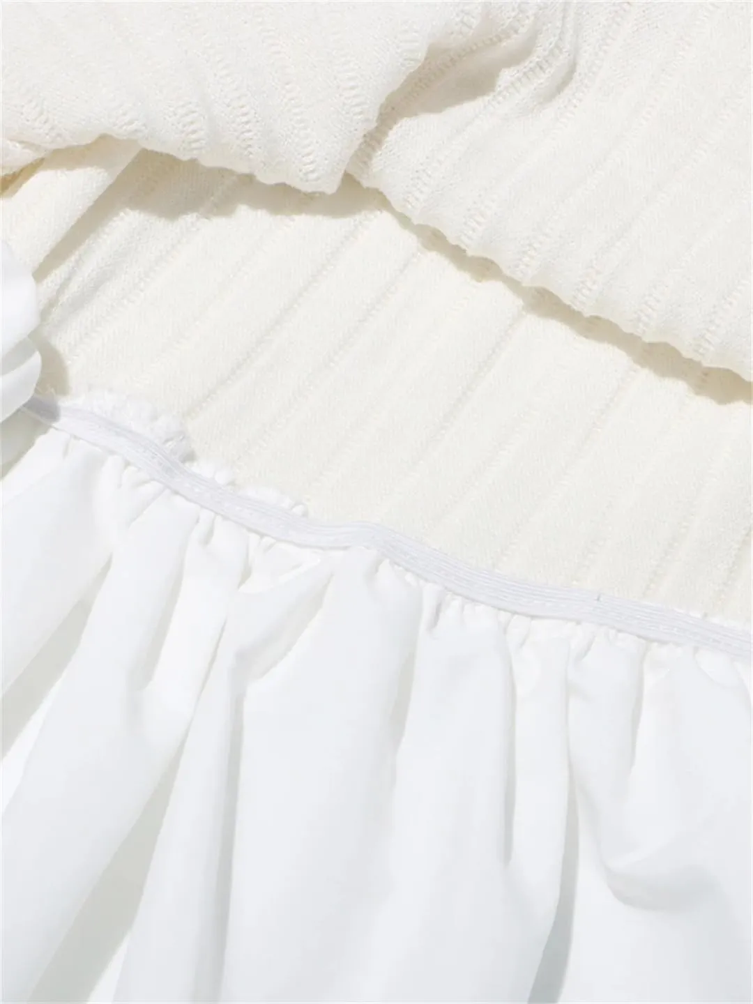 Women Round Solid Dresses Neck Puff Sleeve High Waist Patchwork Ruffles Mini Dress