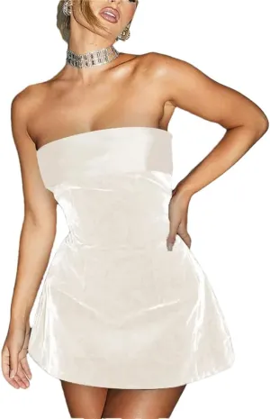Women Strapless Sleeveless High Waist Temperament Dress Female Solid Slimming Mini Dresses