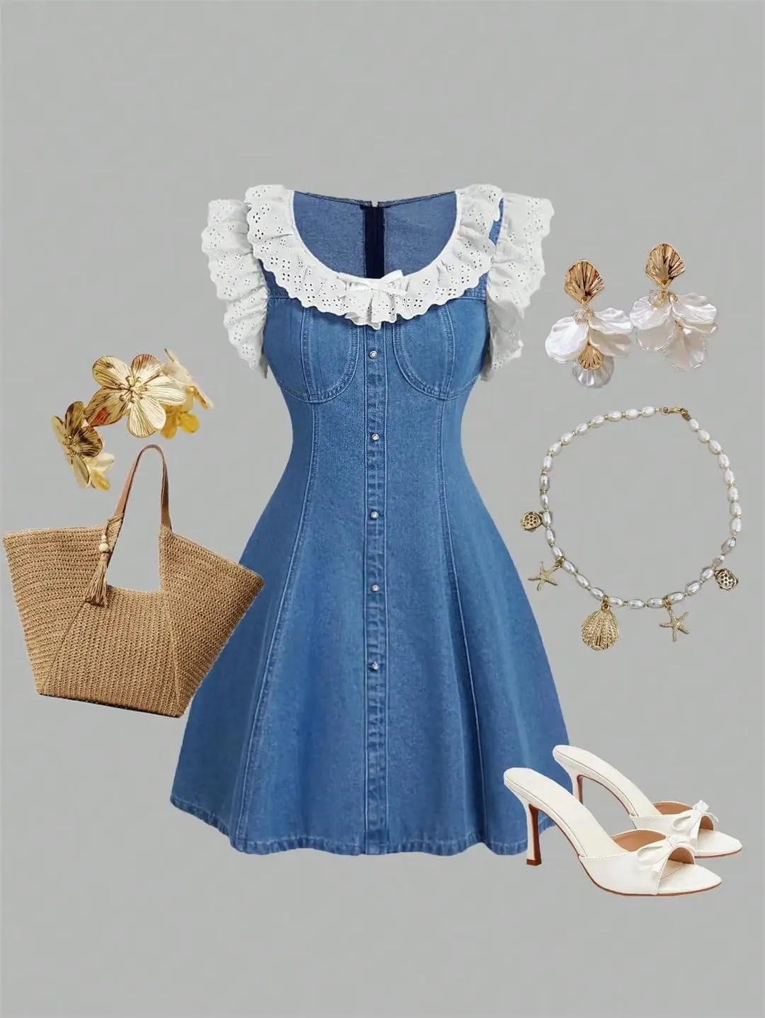 Women Summer Denim Japanese Korean Sweet Gentle Youthful Knee-Length Jeans Dress