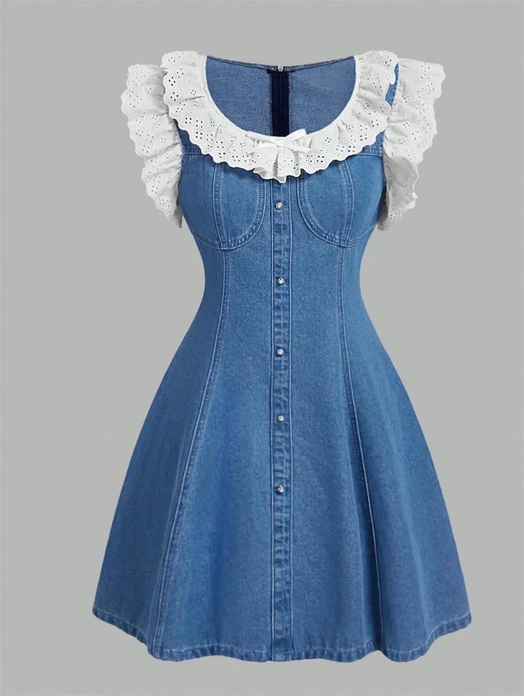 Women Summer Denim Japanese Korean Sweet Gentle Youthful Knee-Length Jeans Dress