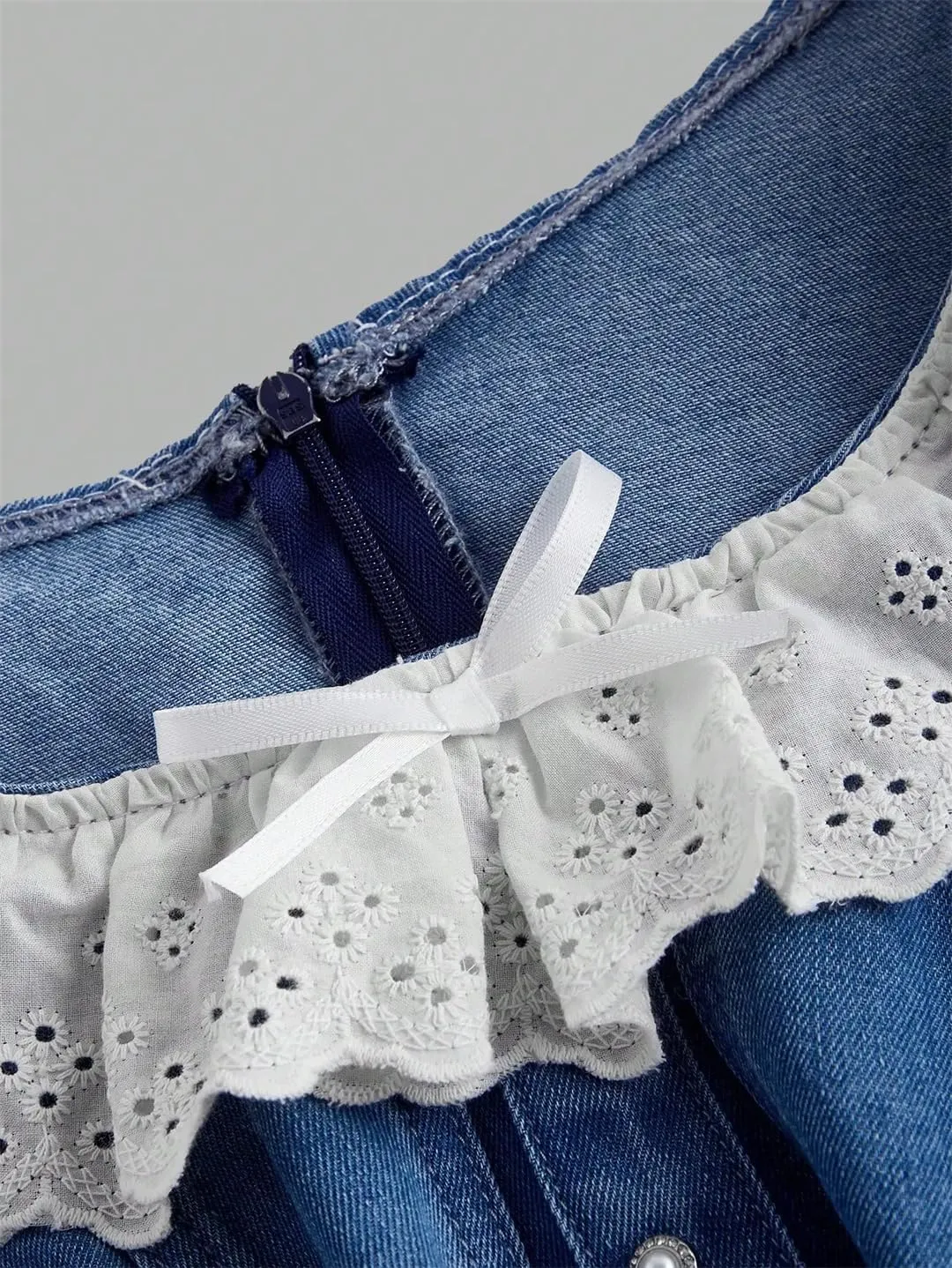 Women Summer Denim Japanese Korean Sweet Gentle Youthful Knee-Length Jeans Dress