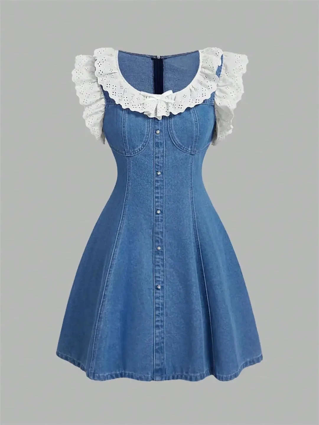 Women Summer Denim Japanese Korean Sweet Gentle Youthful Knee-Length Jeans Dress