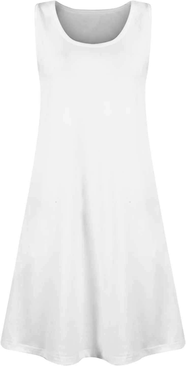 Women Summer Tank Dress U Neck Sleeveless Solid Color Sundress with Pocket Beach Vacation Party Dresses