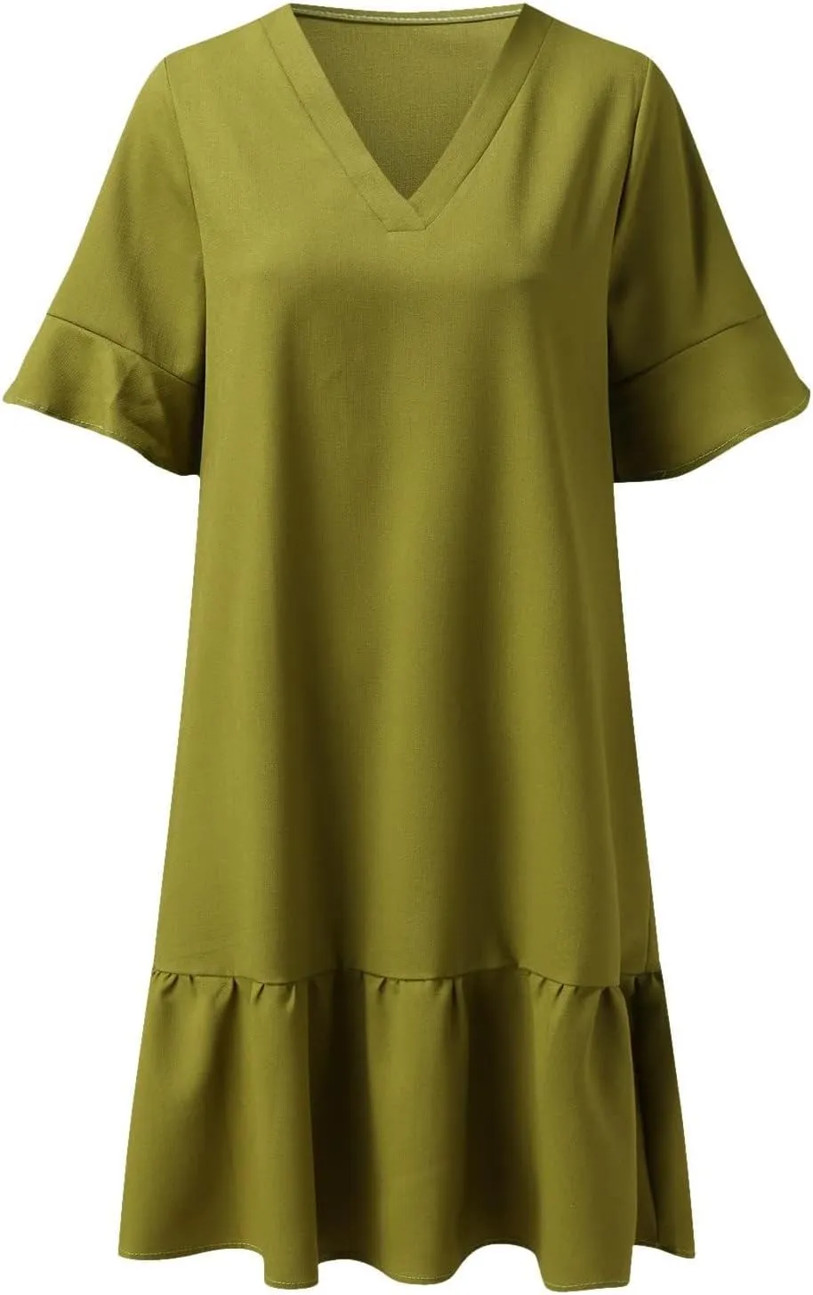 Womens 2024 Boho Loose Swing Midi Dresses Short Sleeve V Neck Ruffle Summer Dress Beach Party Sundress