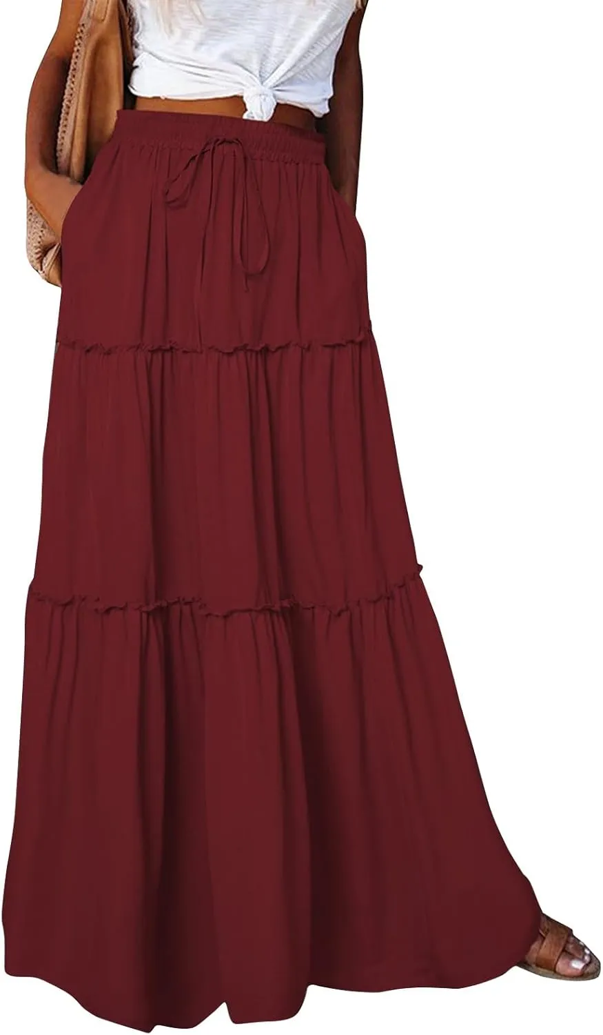 Women's 2025 Summer Boho Maxi Skirt Floral Print High Waisted Vacation Outfit - Flowy Beach Skirt with Pockets