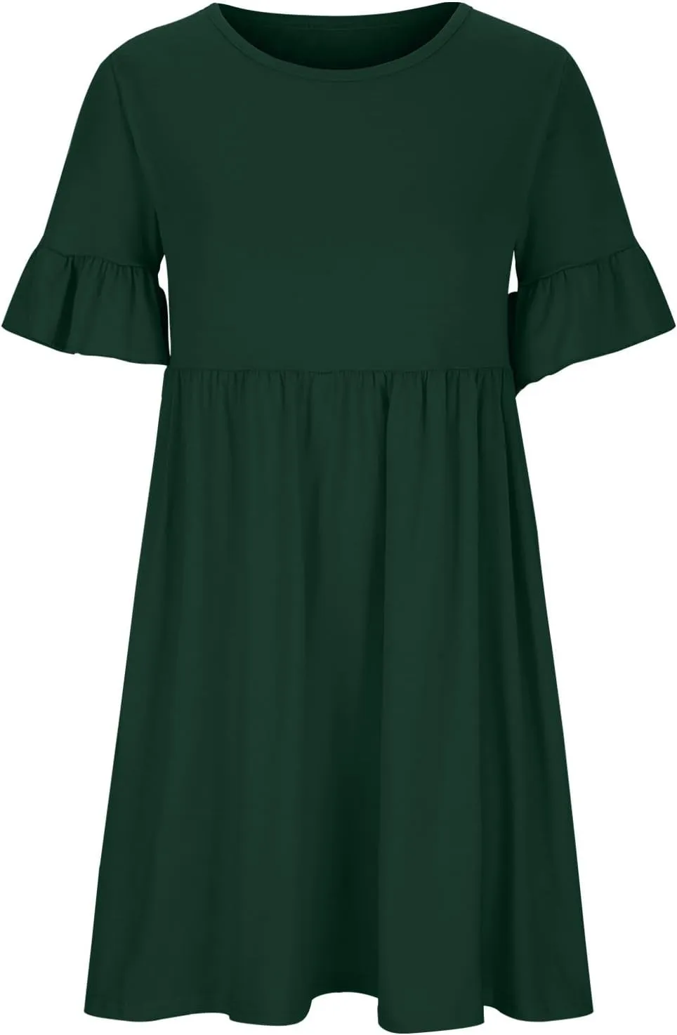 Women's 2025 Summer Dresses Ruffle Short Sleeve Casual T-Shirt Dress Casual Loose Round Neck Swing A Line Sundresses