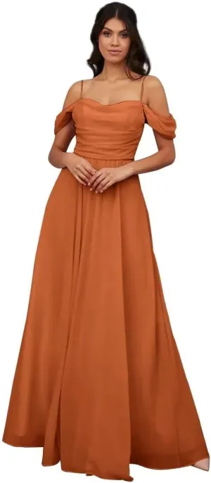 Womens A-line Sweetheart Chiffon Off Shoulder Bridesmaid Evening Dress Sleeveless Spaghetti Long Formal Gown