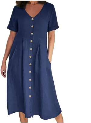 Women's Button Down Shirts Dresses with Pockets Cotton Button Up Blous Dress Casual Casual Short Sleeve Solid Clothes