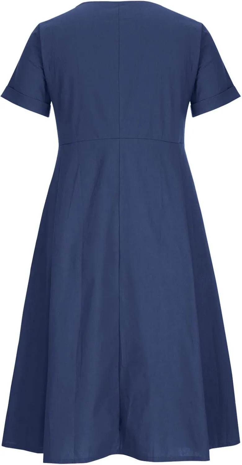 Women's Button Down Shirts Dresses with Pockets Cotton Button Up Blous Dress Casual Casual Short Sleeve Solid Clothes