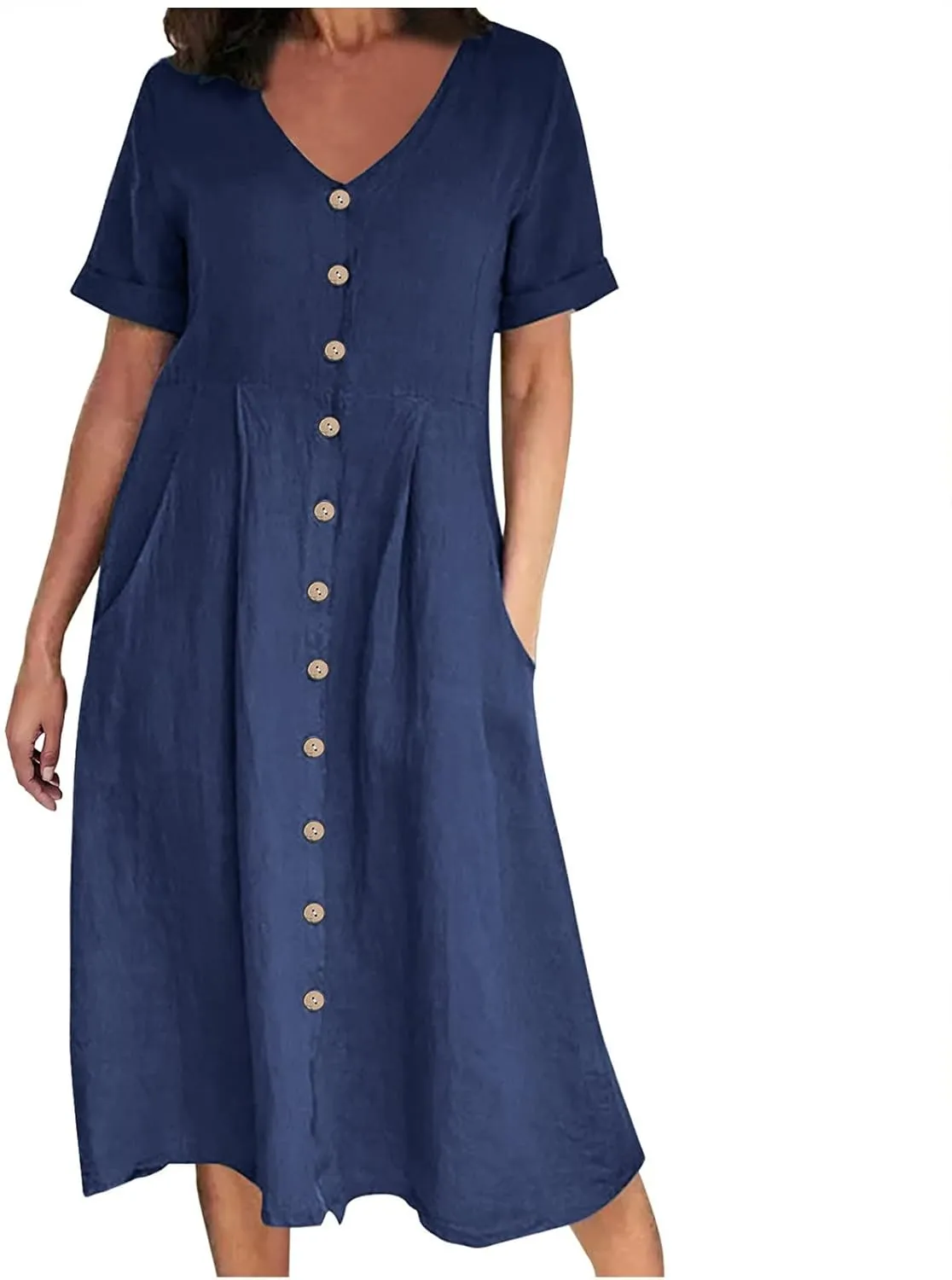 Women's Button Down Shirts Dresses with Pockets Cotton Button Up Blous Dress Casual Casual Short Sleeve Solid Clothes