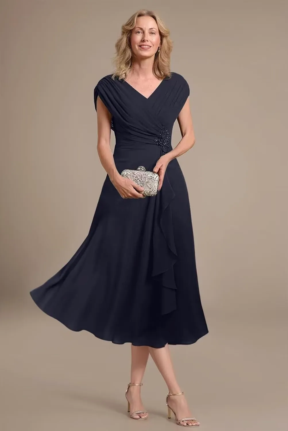Women's Cap Sleeves Mother of The Bride Dress for Wedding A Line Chiffon Pleated Formal Evening Dresses 2025