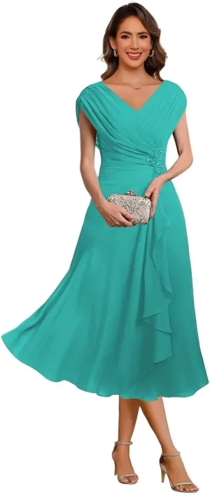 Women's Cap Sleeves Mother of The Bride Dress for Wedding A Line Chiffon Pleated Formal Evening Dresses 2025