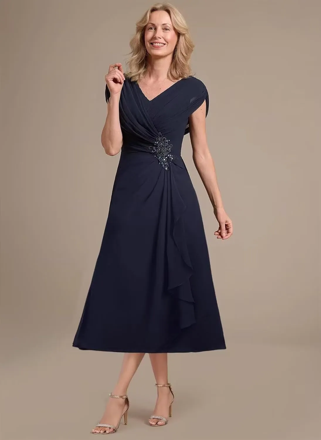 Women's Cap Sleeves Mother of The Bride Dress for Wedding A Line Chiffon Pleated Formal Evening Dresses 2025