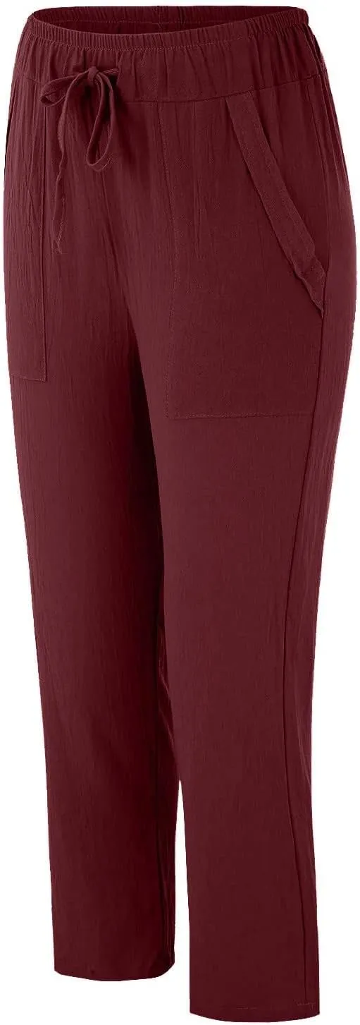 Womens Casual Lightweight Drawstring Elastic Waist Pants with Pockets Tie Dye Slacks Cropped Trouser Beach Clothes