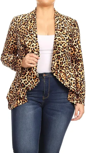 Women's Casual Plus Size Blazer Long Sleeve Open Front Solid and Print