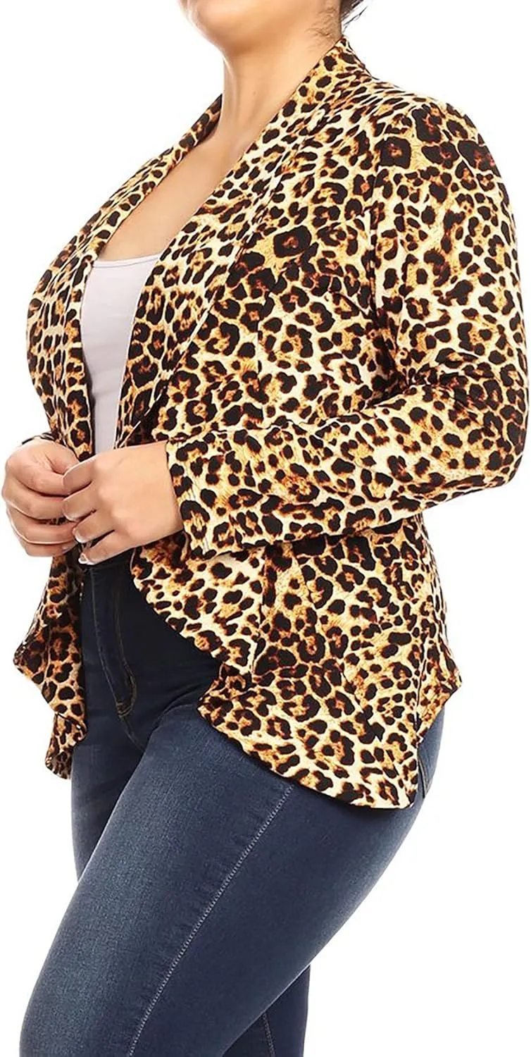 Women's Casual Plus Size Blazer Long Sleeve Open Front Solid and Print