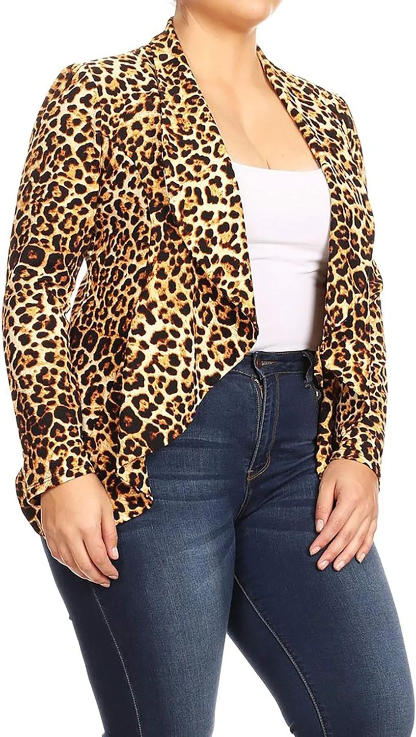 Women's Casual Plus Size Blazer Long Sleeve Open Front Solid and Print