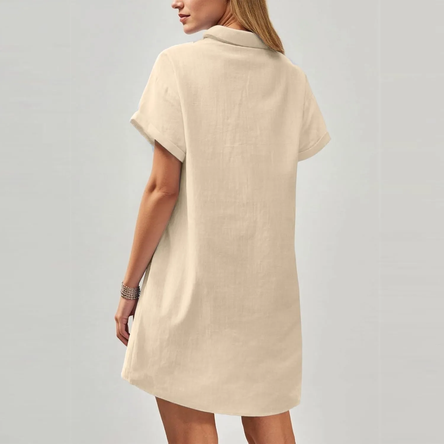 Women's Casual Short Sleeve Button Shirt Dress with Pockets Summer Casual Dresses 2025 Vacation Outfits, S-2XL