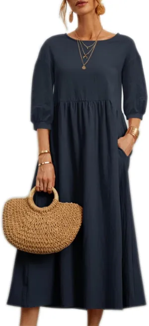 Women's Casual Summer Dresses Round Neck Short Sleeve Cotton Sundresses Beach Dress 2025