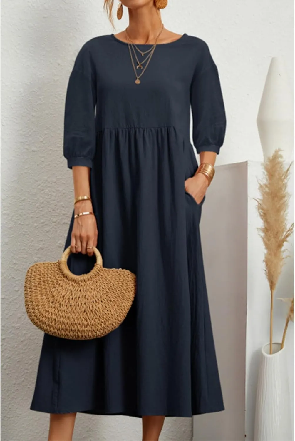 Women's Casual Summer Dresses Round Neck Short Sleeve Cotton Sundresses Beach Dress 2025