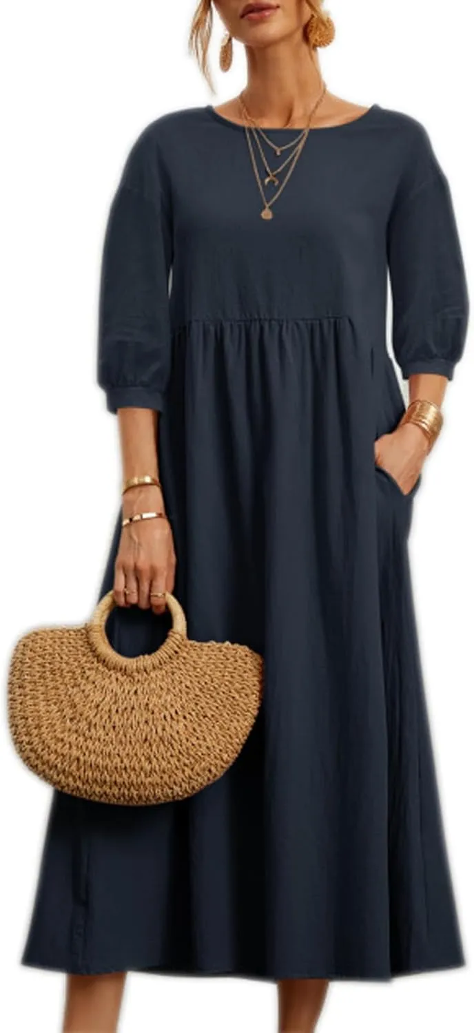 Women's Casual Summer Dresses Round Neck Short Sleeve Cotton Sundresses Beach Dress 2025
