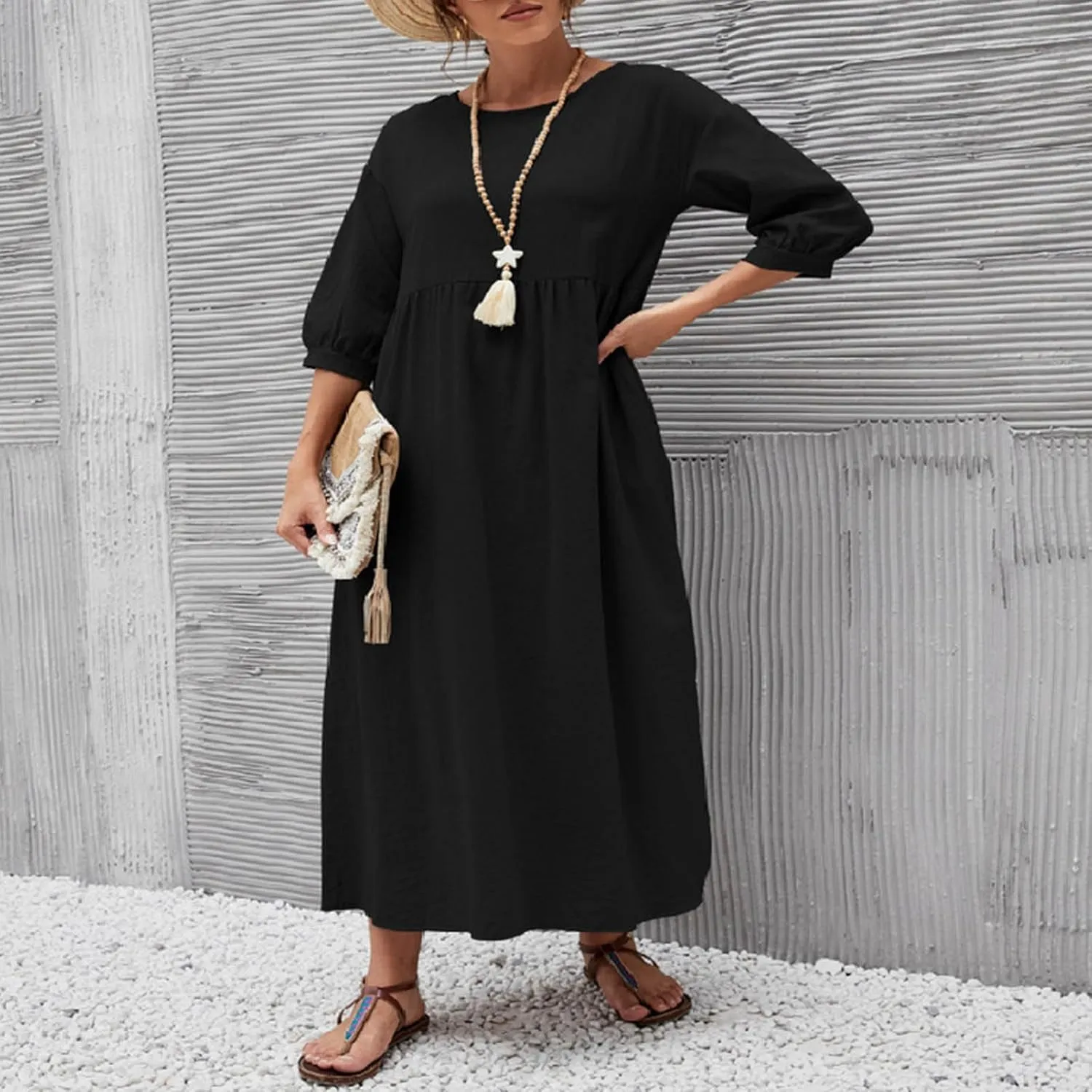 Women's Casual Summer Dresses Round Neck Short Sleeve Cotton Sundresses Beach Dress 2025