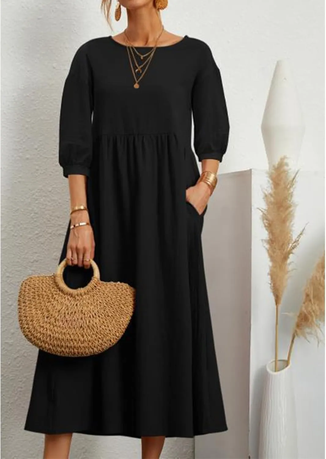 Women's Casual Summer Dresses Round Neck Short Sleeve Cotton Sundresses Beach Dress 2025