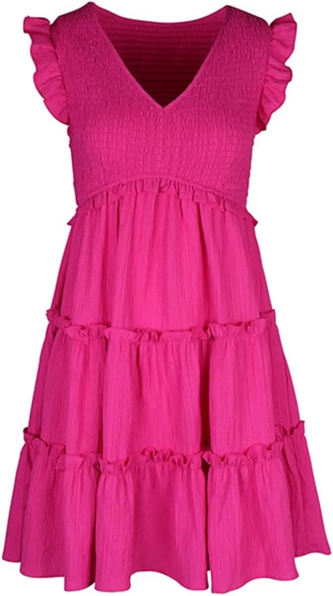 Women's Casual Summer Dresses Solid Color Cute Tiered Mini Dress V Neck Ruffle Sleeve Casual 2025 Fashion Trendy Dresses