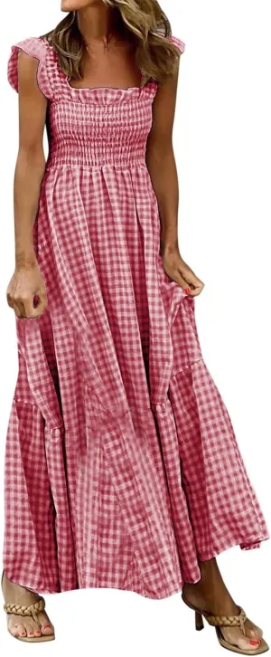 Womens Casual Summer Long Dress Sleeveless Square Neck Dresses Casual Skirts for Women 2024