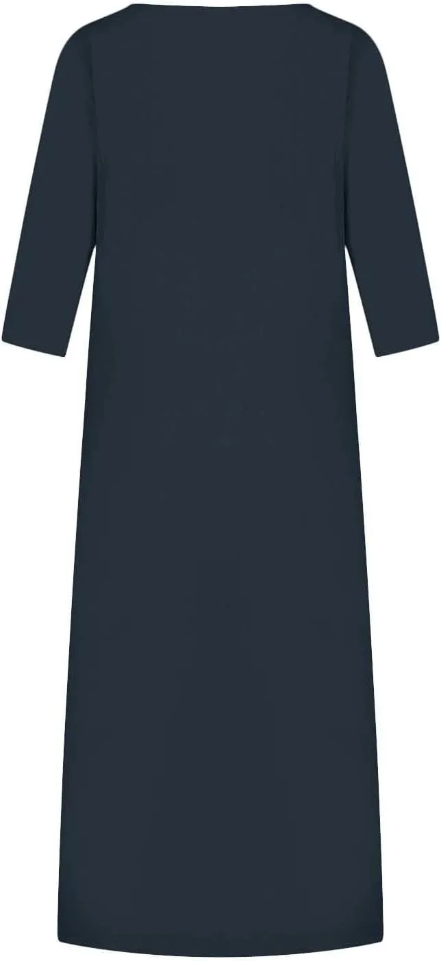 Women's Cotton Linen Dresses Solid Color Short Sleeve Shirt Dress Casual Loose Midi Dresses Casual Summer 2023