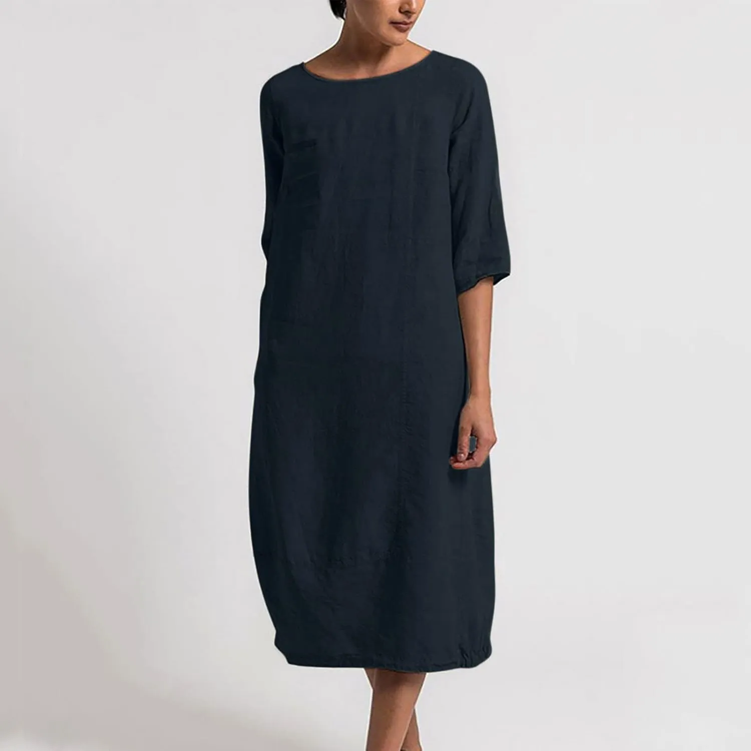 Women's Cotton Linen Dresses Solid Color Short Sleeve Shirt Dress Casual Loose Midi Dresses Casual Summer 2023