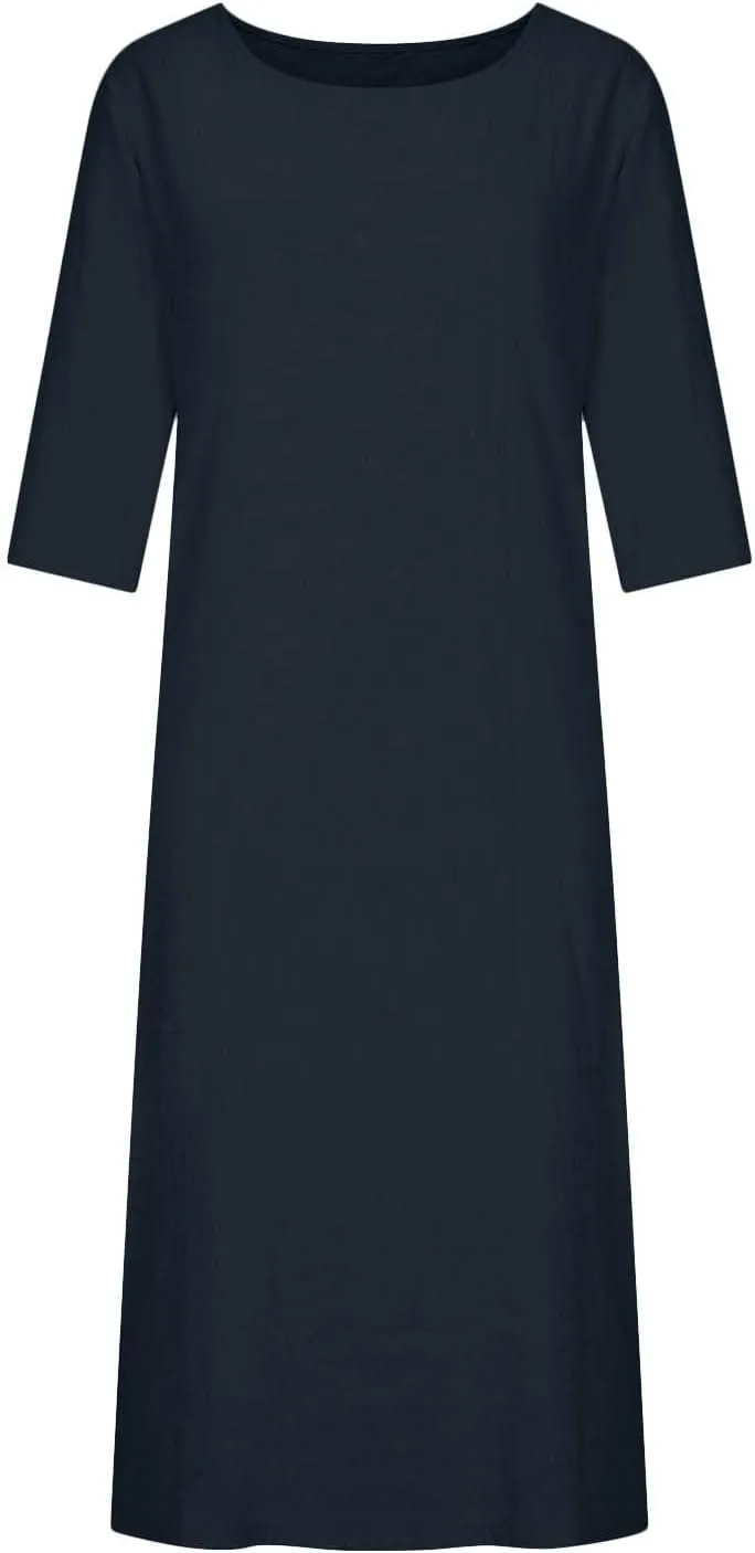Women's Cotton Linen Dresses Solid Color Short Sleeve Shirt Dress Casual Loose Midi Dresses Casual Summer 2023