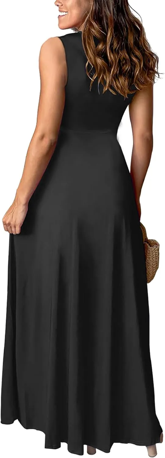 Women's Deep V-Neck Maxi Dress Sexy Side Slit Party Club Long Dresses Summer Beach Sundress for Women 2025
