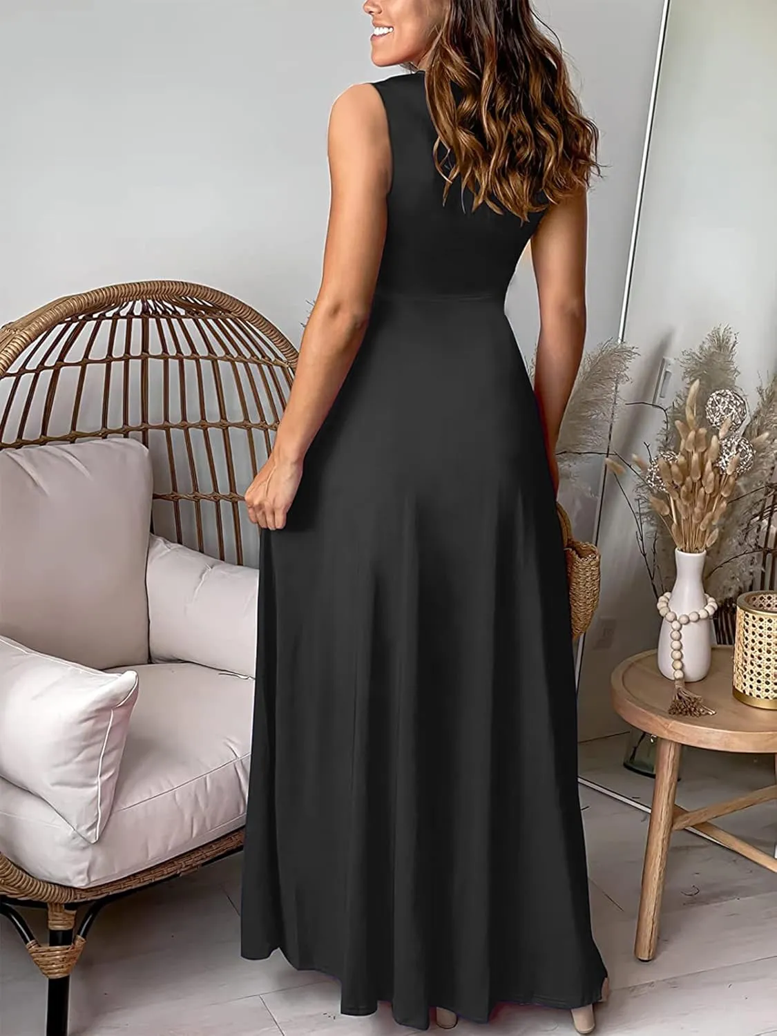 Women's Deep V-Neck Maxi Dress Sexy Side Slit Party Club Long Dresses Summer Beach Sundress for Women 2025