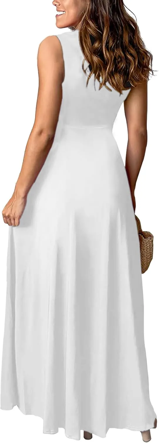 Women's Deep V-Neck Maxi Dress Sexy Side Slit Party Club Long Dresses Summer Beach Sundress for Women 2025