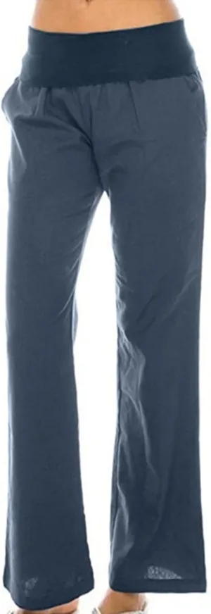 Womens Elastic High Waisted Palazzo Pants Casual Straight Wide Leg Long Beach Lounge Pant Trousers with Pocket