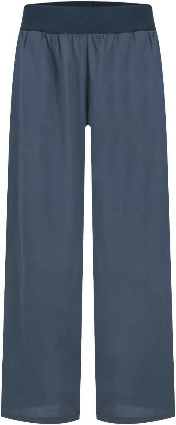 Womens Elastic High Waisted Palazzo Pants Casual Straight Wide Leg Long Beach Lounge Pant Trousers with Pocket
