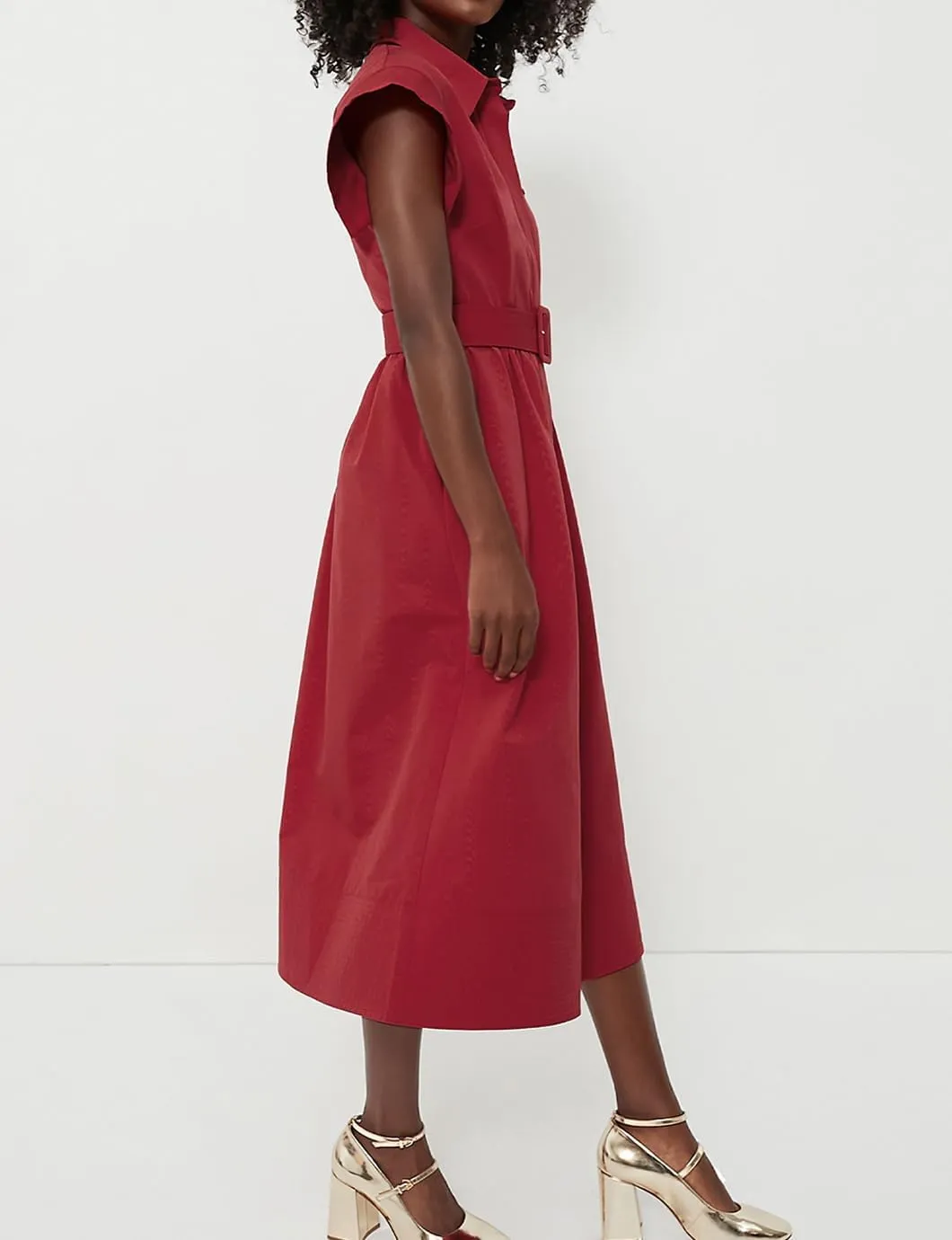 Women's Elegant Midi Shirt Dress Button Down Collared Trench Coat Business Dresses with Belt