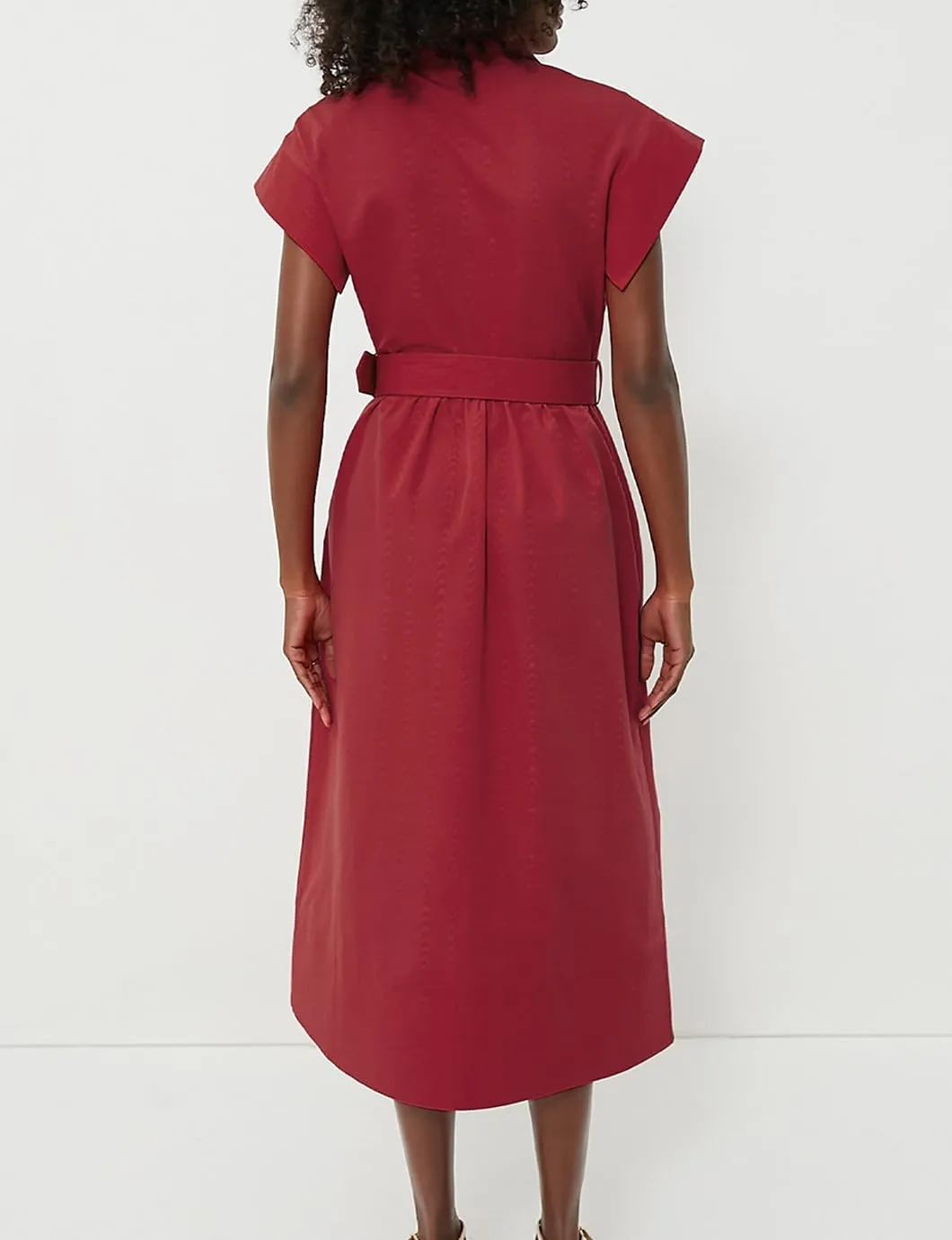 Women's Elegant Midi Shirt Dress Button Down Collared Trench Coat Business Dresses with Belt